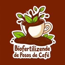 A vibrant and animated logo design for a coffee grounds-based biofertilizer