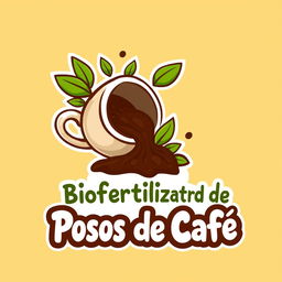 A vibrant and animated logo design for a coffee grounds-based biofertilizer