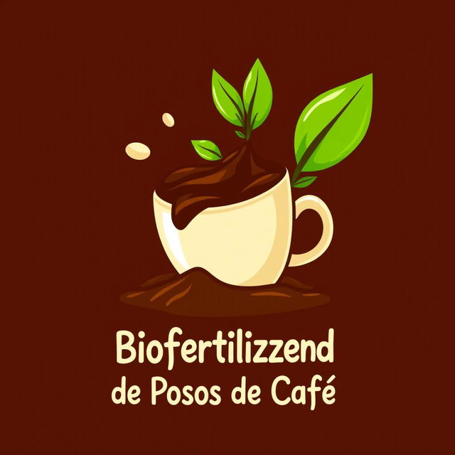 A vibrant and animated logo design for a coffee grounds-based biofertilizer