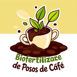 A vibrant and animated logo design for a coffee grounds-based biofertilizer