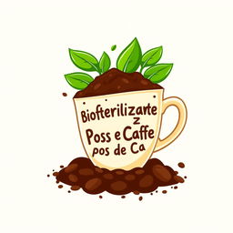 A creative and animated logo design for a coffee grounds-based biofertilizer