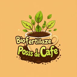 A creative and animated logo design for a coffee grounds-based biofertilizer