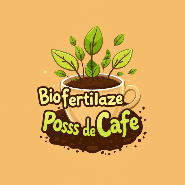 A creative and animated logo design for a coffee grounds-based biofertilizer