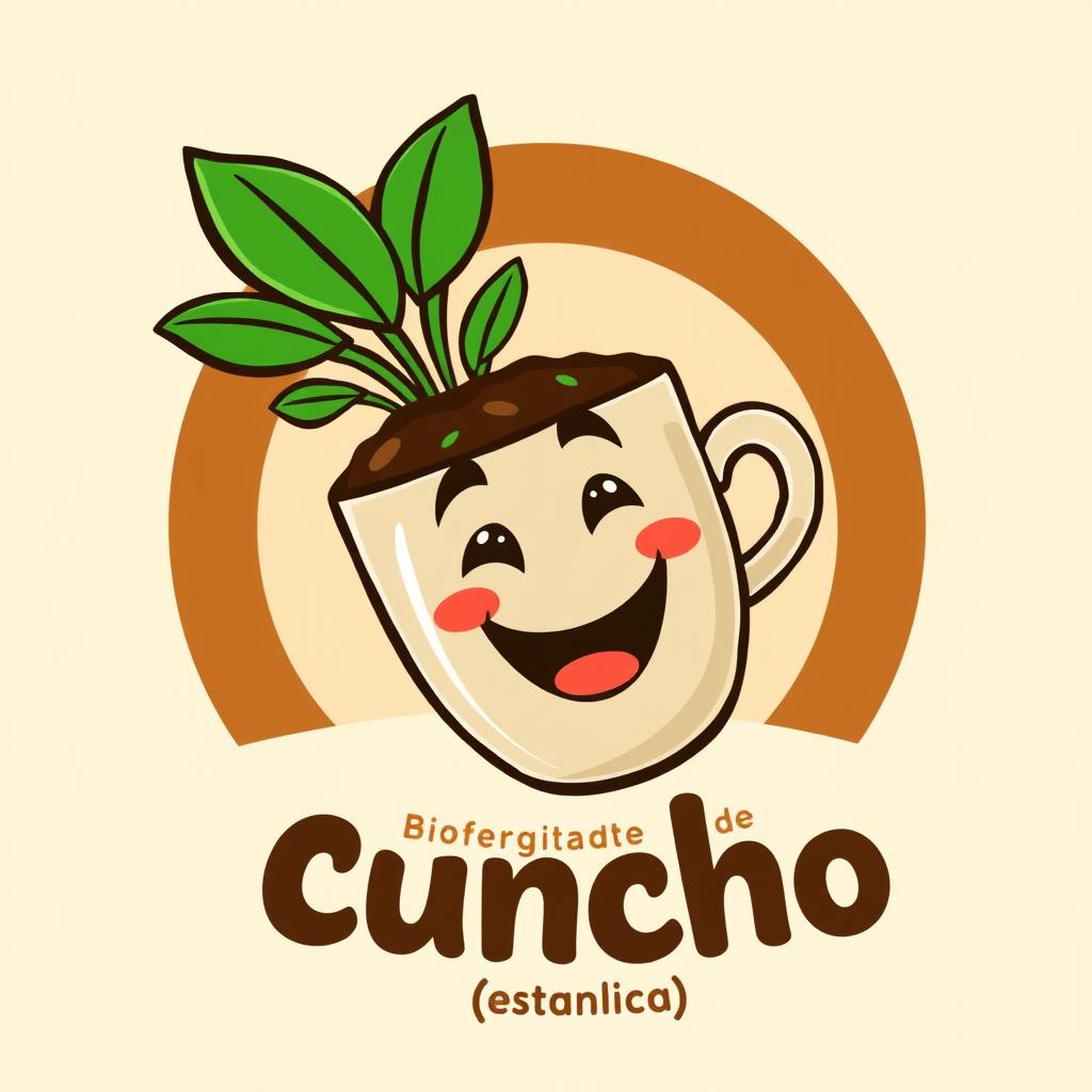 A fun and creative logo design for a coffee grounds-based biofertilizer, known as 'cuncho'