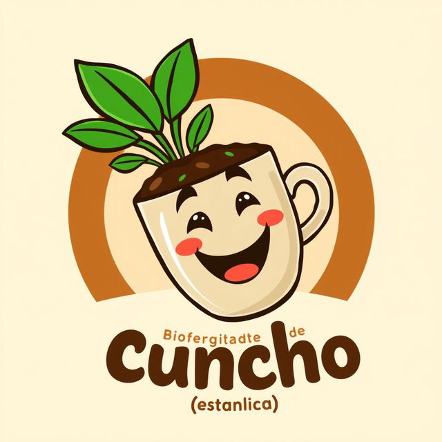 A fun and creative logo design for a coffee grounds-based biofertilizer, known as 'cuncho'