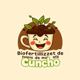 A fun and creative logo design for a coffee grounds-based biofertilizer, known as 'cuncho'