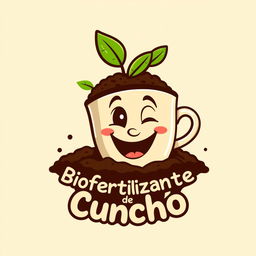 A fun and creative logo design for a coffee grounds-based biofertilizer, known as 'cuncho'