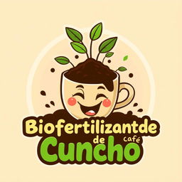 A fun and creative logo design for a coffee grounds-based biofertilizer, known as 'cuncho'