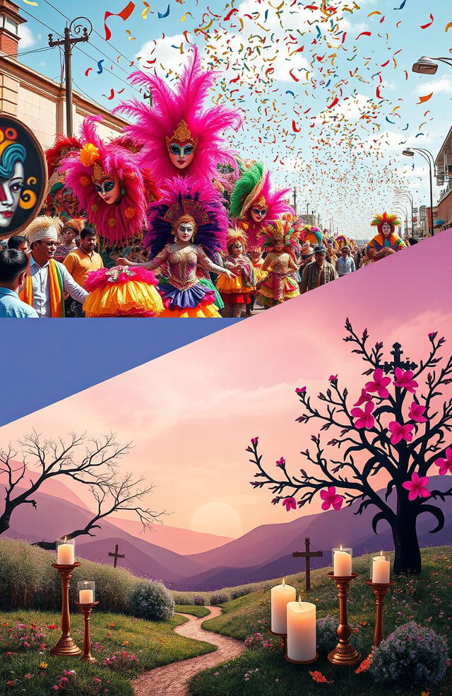 A vibrant and festive representation of Carnaval and Cuaresma