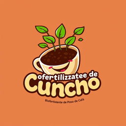An innovative and playful logo design for a coffee grounds-based biofertilizer called 'Cuncho'