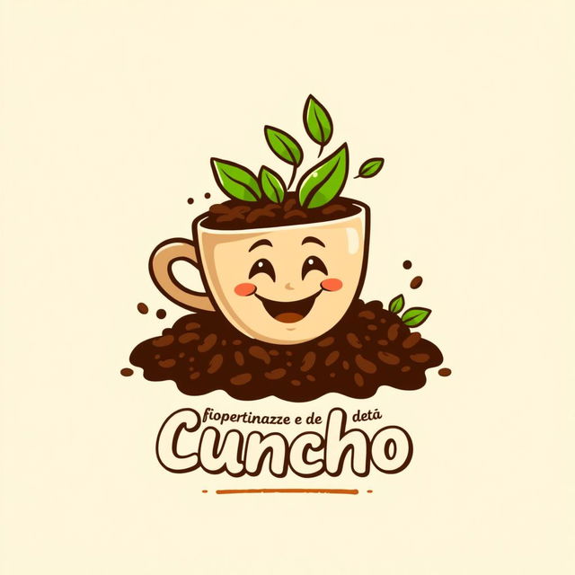 An innovative and playful logo design for a coffee grounds-based biofertilizer called 'Cuncho'