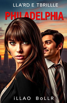 An erotic thriller novel cover featuring a captivating young woman with long brown hair and bangs, exuding an air of intrigue and allure