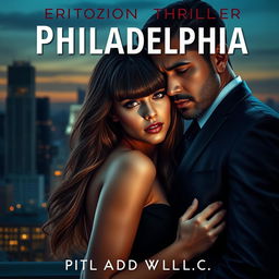 An erotic thriller novel cover featuring a striking young woman with long brown hair and stylish bangs, radiating mystery and seduction