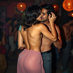 A sensual scene featuring Nushrat Bharucha at a lively house party, engaged in an intimate lap dance for a man
