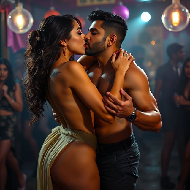 A sensual scene featuring Nushrat Bharucha at a lively house party, engaged in an intimate lap dance for a man