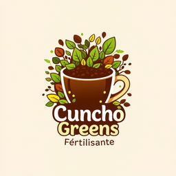 An innovative and creative logo design for a coffee grounds-based biofertilizer named 'Cuncho Greens'