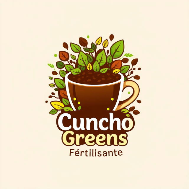 An innovative and creative logo design for a coffee grounds-based biofertilizer named 'Cuncho Greens'