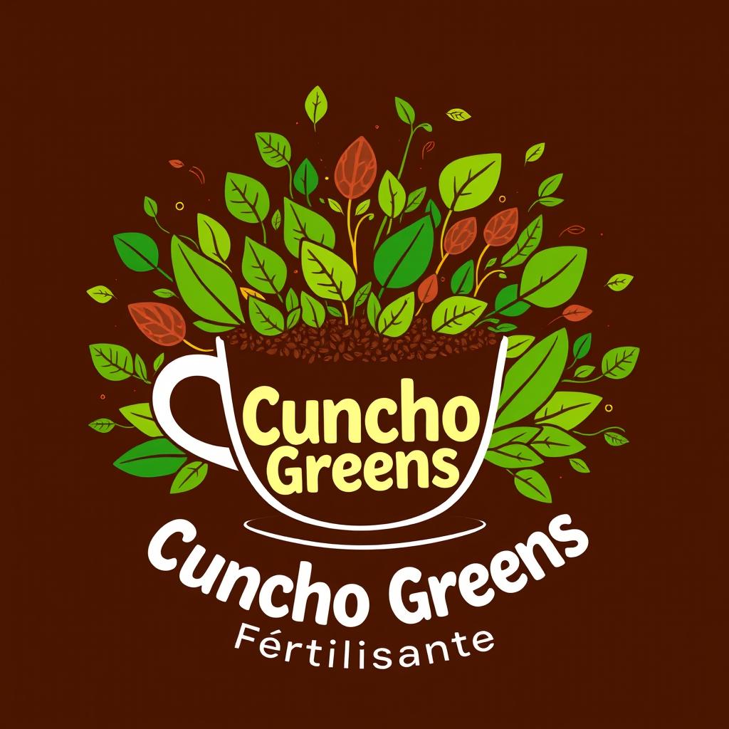 An innovative and creative logo design for a coffee grounds-based biofertilizer named 'Cuncho Greens'