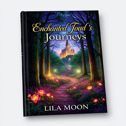 A captivating book cover design that features a mystical forest with towering trees and vibrant, glowing flowers