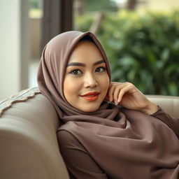 A hyper-realistic portrait of a beautiful Malay woman wearing a hijab and tudung, depicted with natural beauty in an outdoor setting
