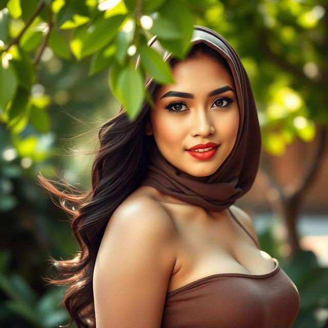 A stunning Malay woman with striking features, exuding confidence and charm