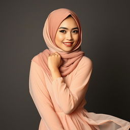 A stunning Malay woman resembling Mira Filzah, wearing a beautifully styled hijab, exuding elegance and allure