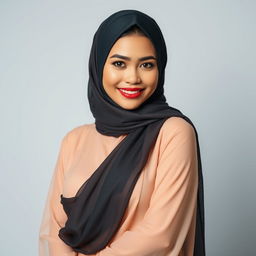 A stunning Malay woman resembling Mira Filzah, wearing a beautifully styled hijab, exuding elegance and allure