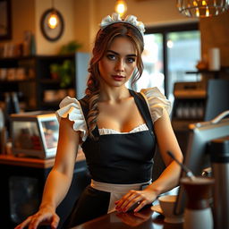 A captivating 19-year-old Australian maid in a sexy maid outfit, exuding charm and allure as she interacts with the viewer