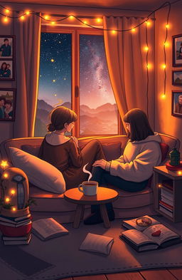 A nostalgic and heartwarming scene depicting a cozy and intimate space shared between two people