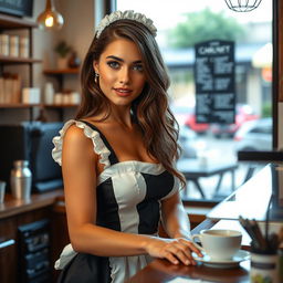 A captivating 19-year-old Australian maid in a sexy maid outfit, designed to accentuate her curves and fitness body