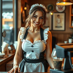 A seductive 19-year-old Australian maid wearing a sexy maid outfit that accentuates her athletic and fit physique