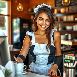 A captivating 19-year-old Australian maid wearing a sexy maid outfit that accentuates her fit, toned body
