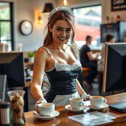An enticing 19-year-old Australian maid clad in a sexy maid outfit that showcases her fit and toned body