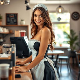 An alluring 19-year-old Australian maid in a sexy maid outfit that emphasizes her fit, toned body