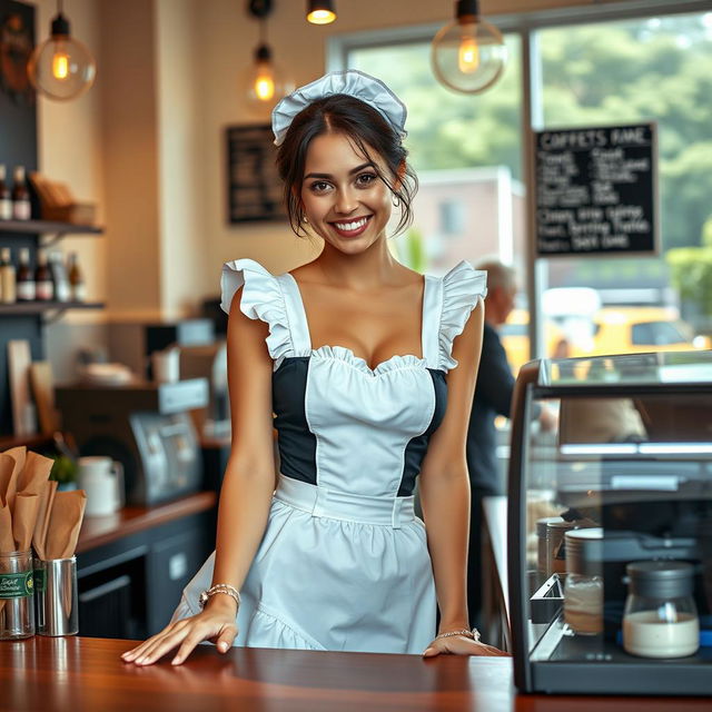 An alluring 19-year-old Australian maid in a sexy maid outfit that emphasizes her fit, toned body