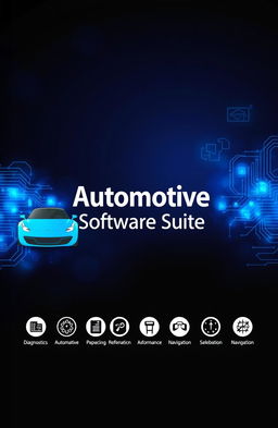 A vibrant and professional cover design for automotive software, featuring sleek car silhouettes and digital elements such as circuit patterns and graphs