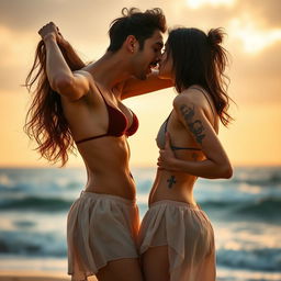 A sensual scene featuring Nushrat Bharucha as a college girl at a stunning beach