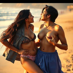 A sensual scene featuring Nushrat Bharucha as a college girl at a scenic beach, embracing her carefree spirit