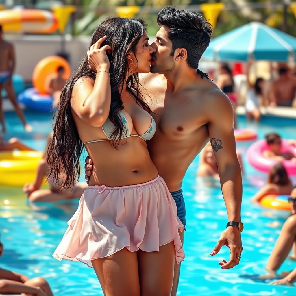 A sensual scene featuring Nushrat Bharucha as a college girl at a lively pool party