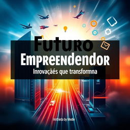An eye-catching and dynamic book cover for a business and innovation book titled 'Futuro Empreendedor: Inovações que Transformam'