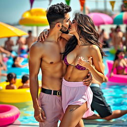 A sensual scene featuring Nushrat Bharucha as a college girl at a lively pool party