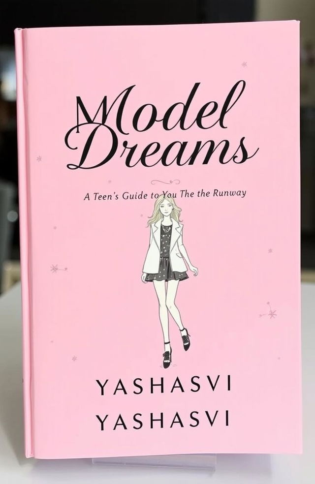 A beautifully designed book cover for 'Model Dreams: A Teen's Guide to the Runway' by Yashasvi, featuring an aesthetic soft pink background