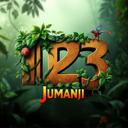 A logo design featuring the numbers '12' and '3' creatively integrated with a Jungle theme inspired by Jumanji
