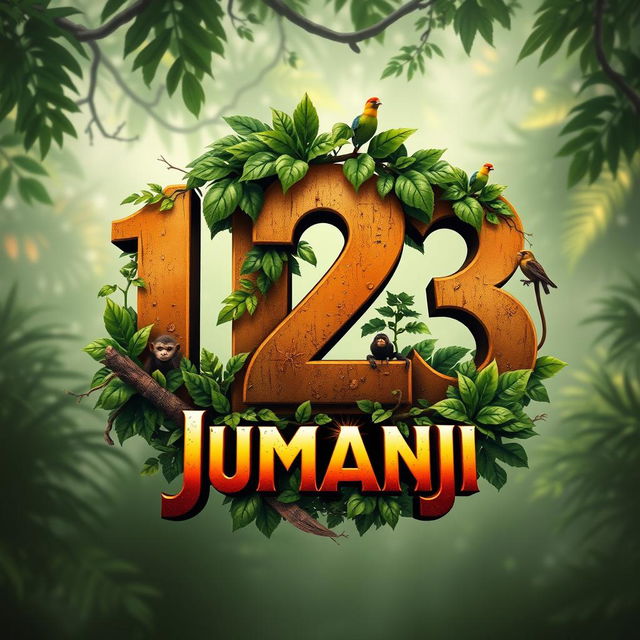 A logo design featuring the numbers '12' and '3' creatively integrated with a Jungle theme inspired by Jumanji