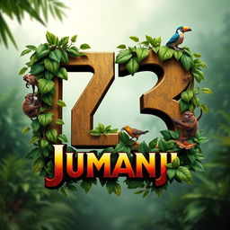 A logo design featuring the numbers '12' and '3' creatively integrated with a Jungle theme inspired by Jumanji