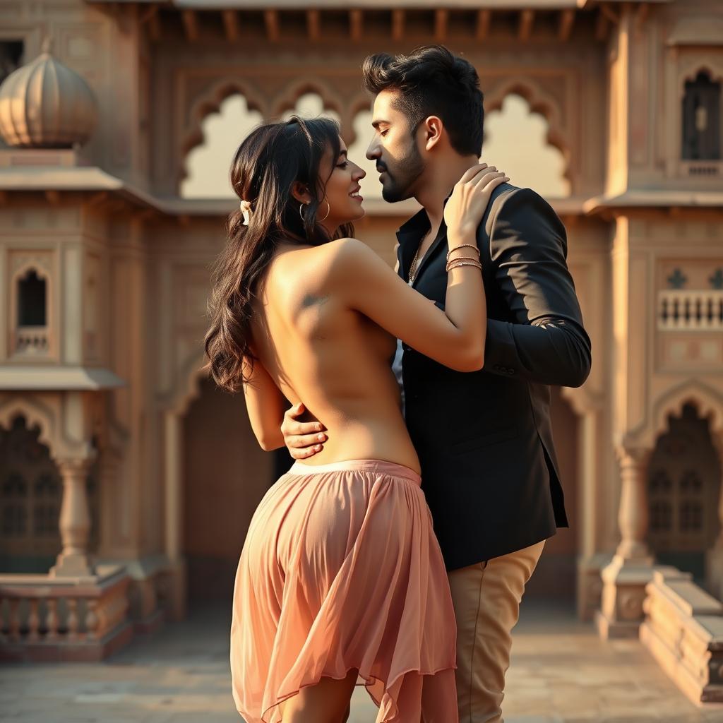 A sensual scene featuring Nushrat Bharucha as a college girl at an enchanting Rajasthani fort