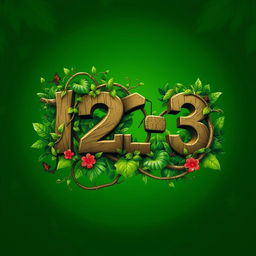 A logo design featuring the numbers '12-3' artistically integrated with a Jungle theme