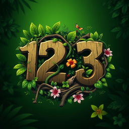 A logo design featuring the numbers '12-3' artistically integrated with a Jungle theme