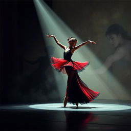 A captivating scene depicting a ballerina performing a powerful dance that expresses themes of love and betrayal