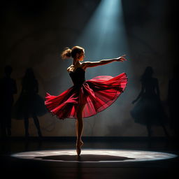 A captivating scene depicting a ballerina performing a powerful dance that expresses themes of love and betrayal